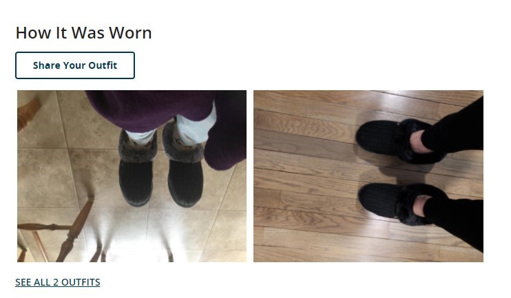 'How it was worn' set of 2 different consumer photos, showing people wearing shoes