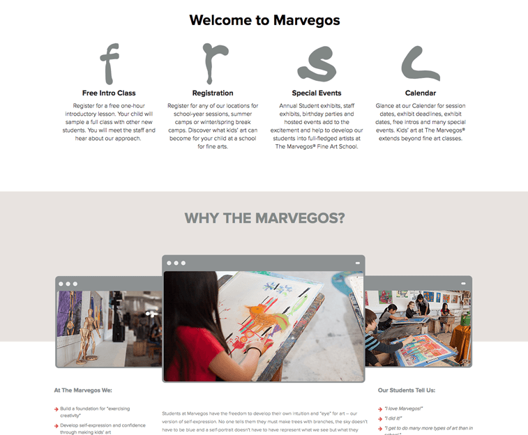 Marvegos website homepage