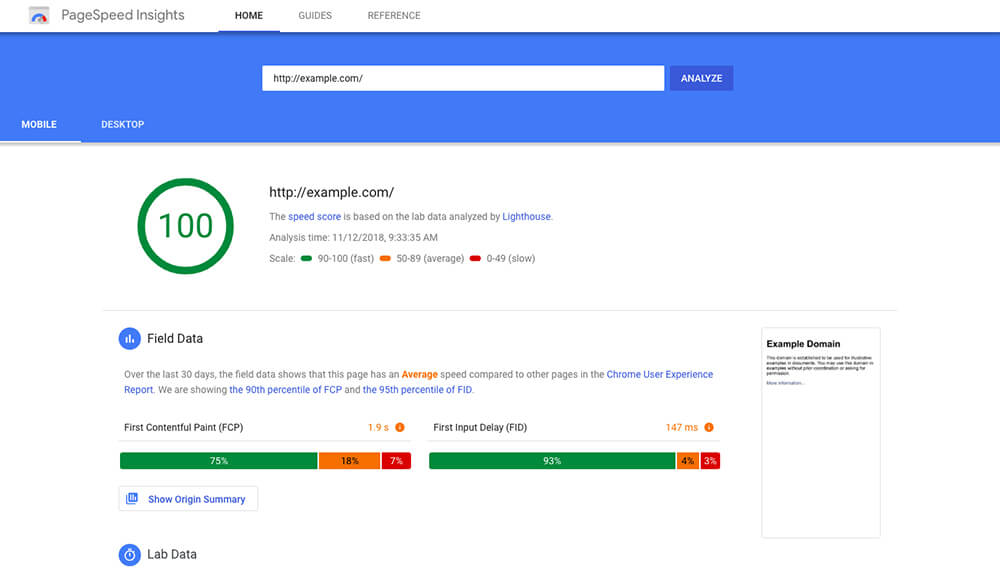 Page Speed Insights mobile report