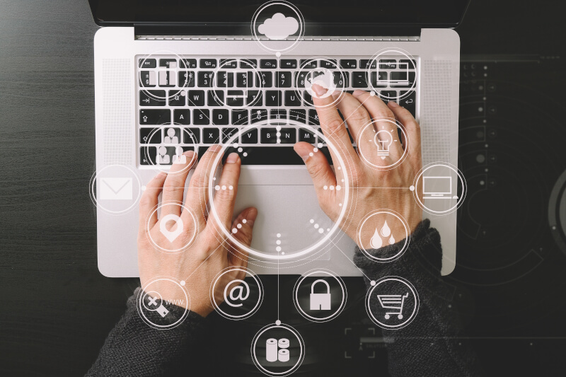 top view of businessman typing keyboard with laptop computer