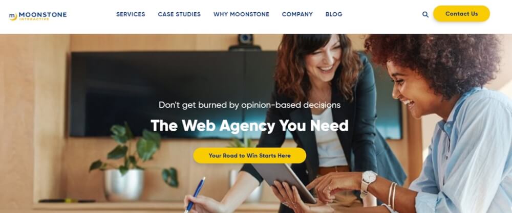 Screenshot of Moonstone Interactive's Navigation and Hero banner